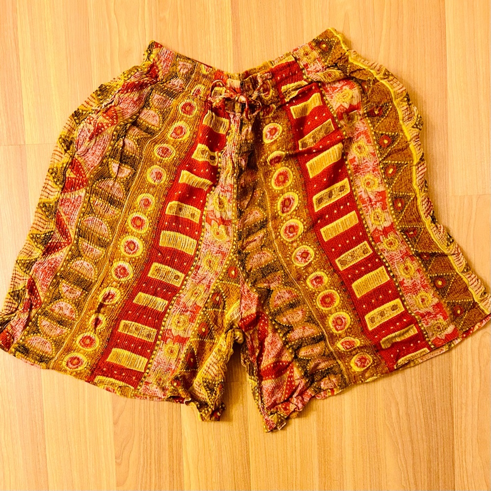 Vintage 90s abstract gauze wide leg shorts with super high rise